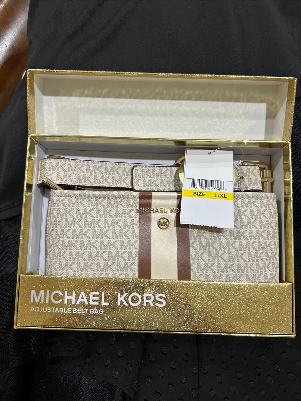 Michael Kors Vanilla and Brown Logo Belt Bag